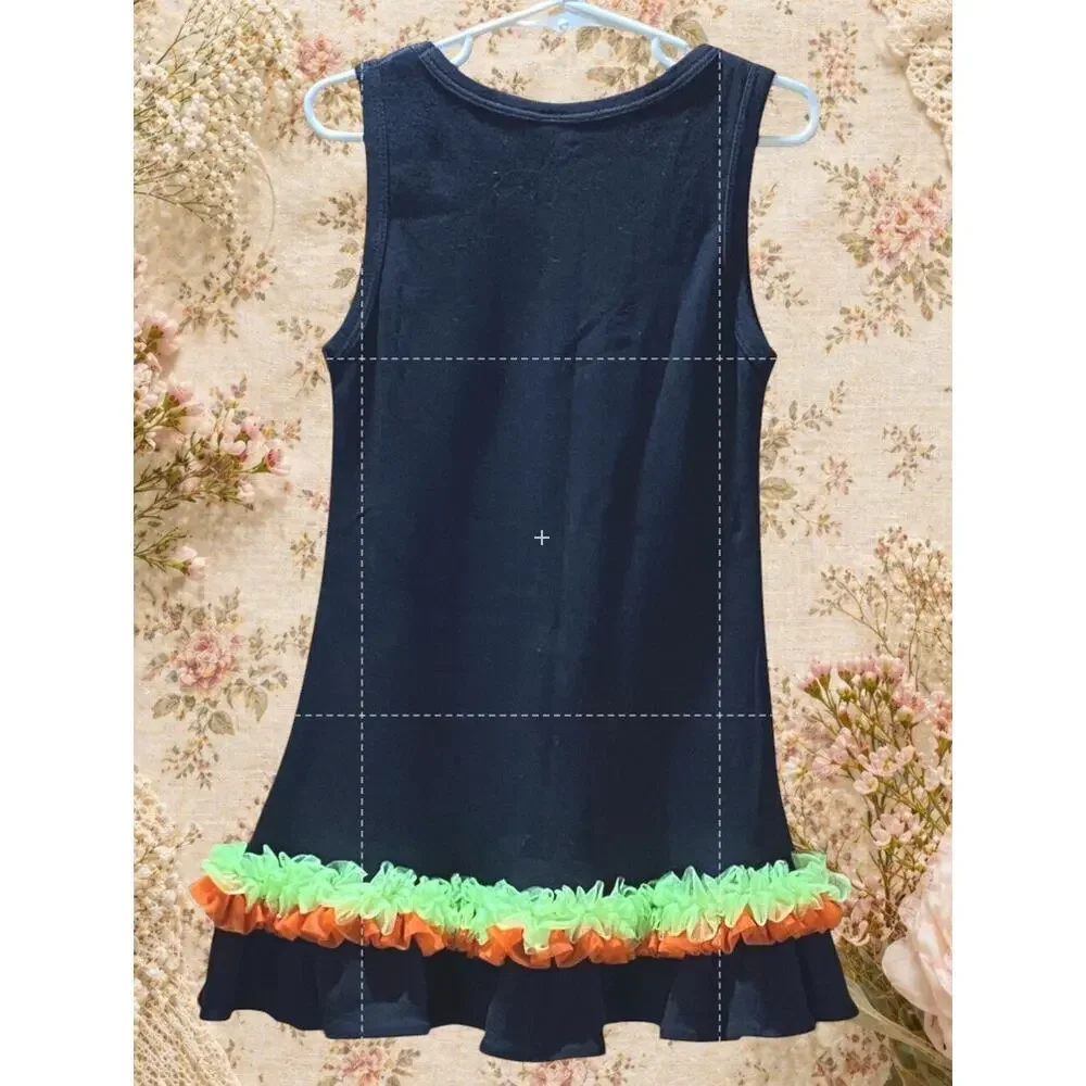 Monag Girls 4 Dress Cotton Boutique Black Colorful Tutu Trim Sleeveless Design